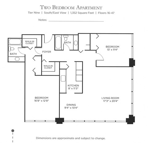 2 Bedroom  Floor Plan at Columbus Plaza, Chicago, IL